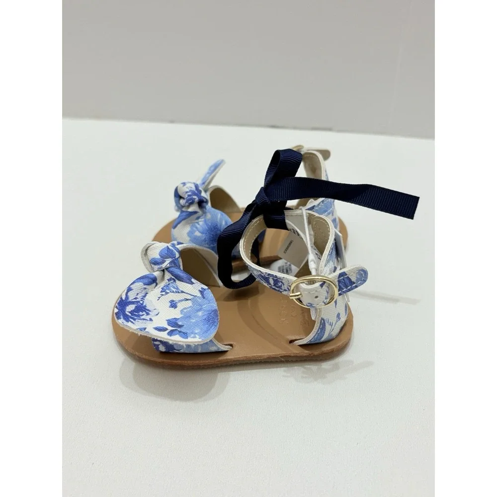 New‎ JANIE & JACK  BLUE AND WHITE FLORAL GIRLS SANDALS SIZE 3-6 MONTHS